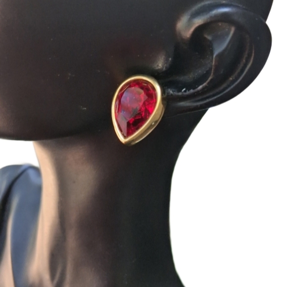 Vintage Swarovski S.A.L. Red Teardrop Stud Earrings - Picture 2 of 8